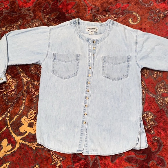Bonjour Button Up Long Sleeved Denim Jean Shirt Light Blue Size Small - Picture 13 of 13